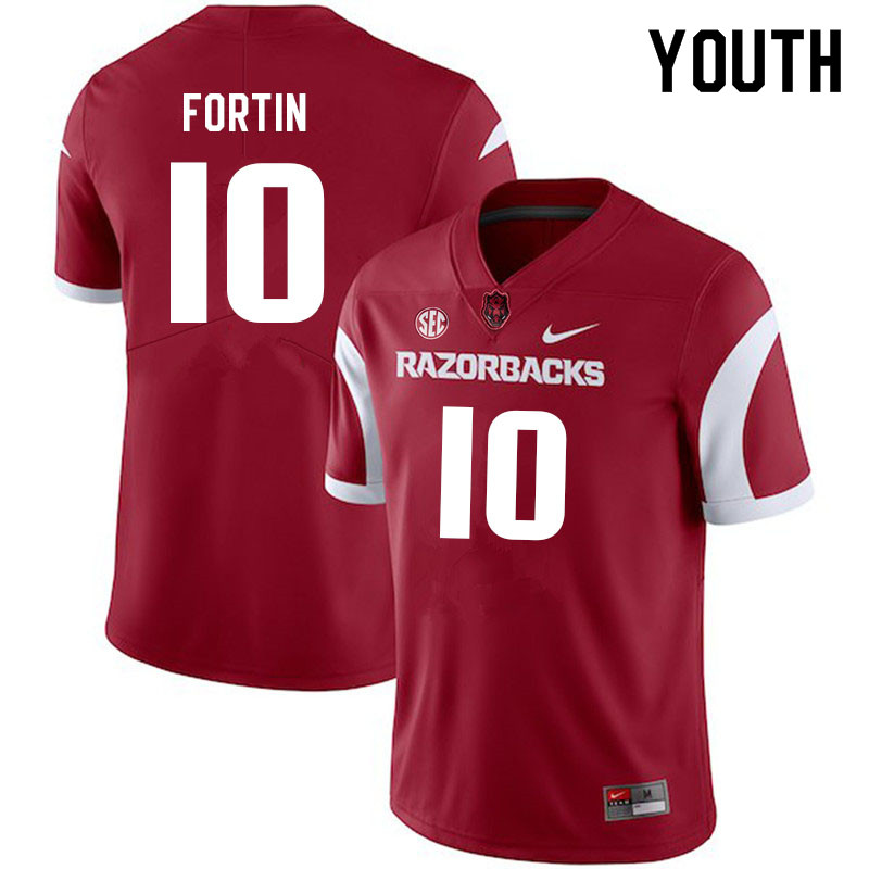 Youth #10 Cade Fortin Arkansas Razorbacks College Football Jerseys Sale-Cardinal